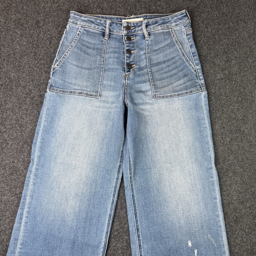 HIDDEN Jeans Womens 28 High Rise Wide Leg Button Fly Light Wash Raw Hem